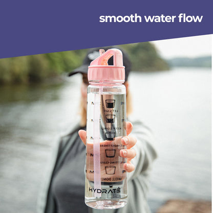 Plastic Water Bottle with Time Marker and Straw (2 options, Black Pink)