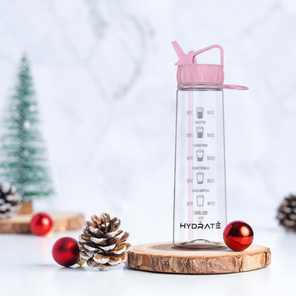 Plastic Water Bottle with Time Marker and Straw (2 options, Black Pink)