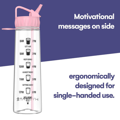 Plastic Water Bottle with Time Marker and Straw (2 options, Black Pink)