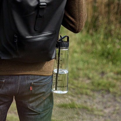Plastic Water Bottle with Time Marker and Straw (2 options, Black Pink)