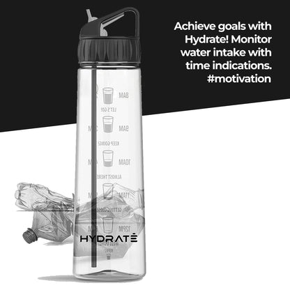 Plastic Water Bottle with Time Marker and Straw (2 options, Black Pink)
