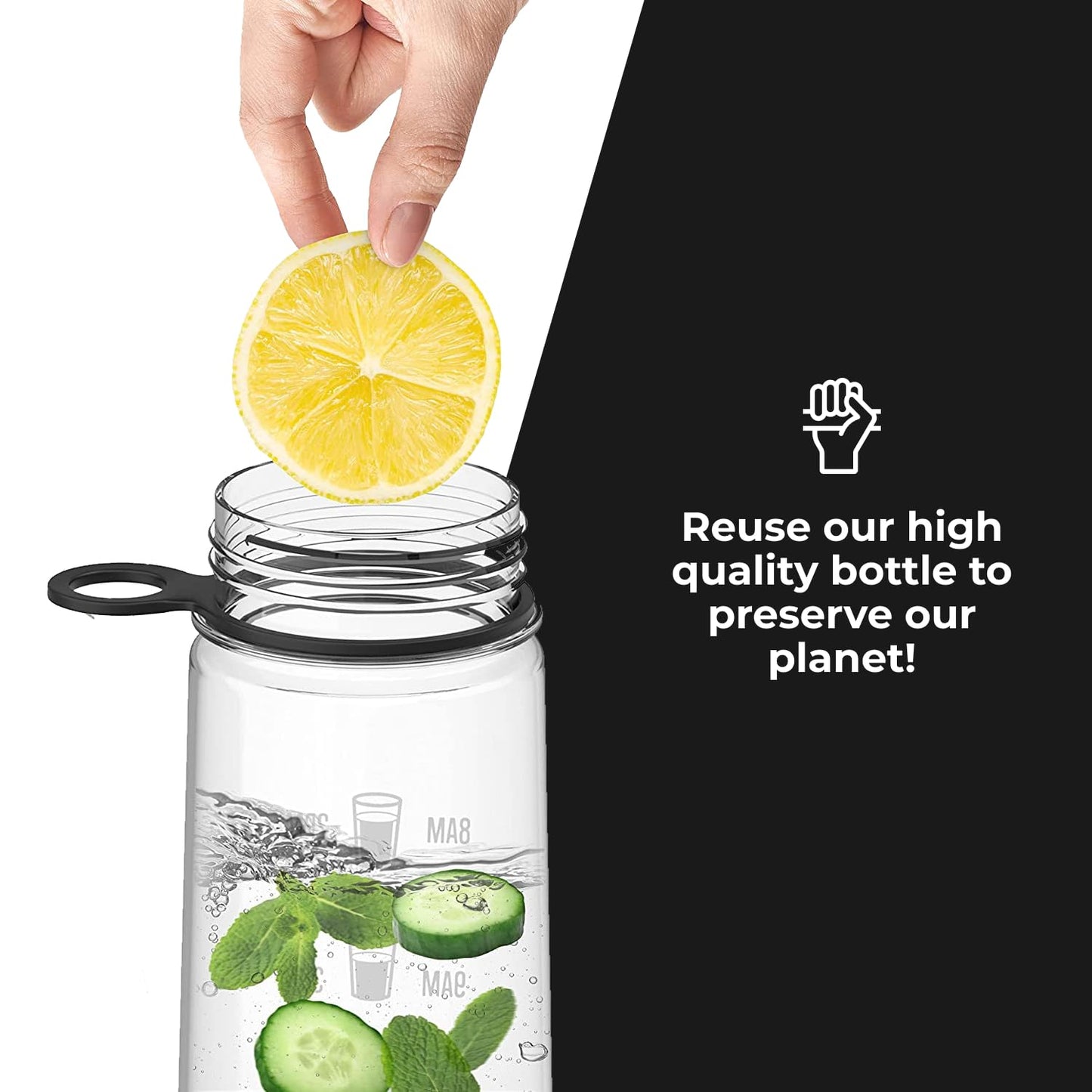 Plastic Water Bottle with Time Marker and Straw (2 options, Black Pink)