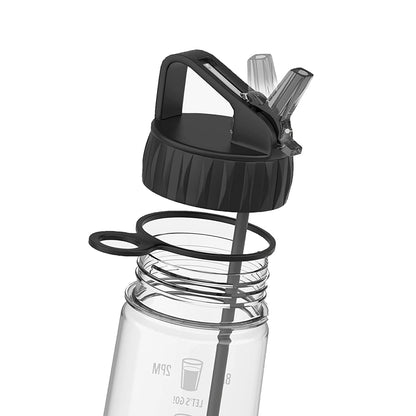 Plastic Water Bottle with Time Marker and Straw (2 options, Black Pink)