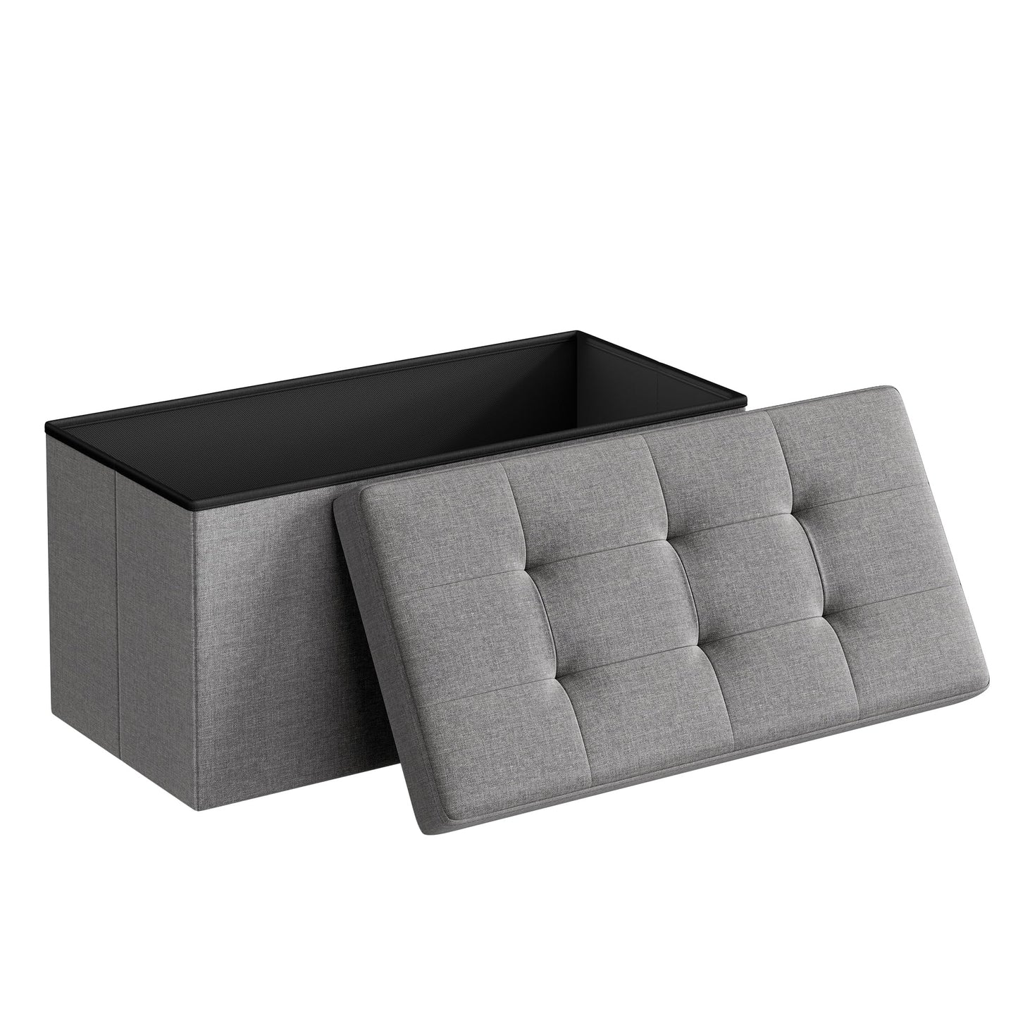 30 Inches Folding Storage Ottoman Bench, Light Gray