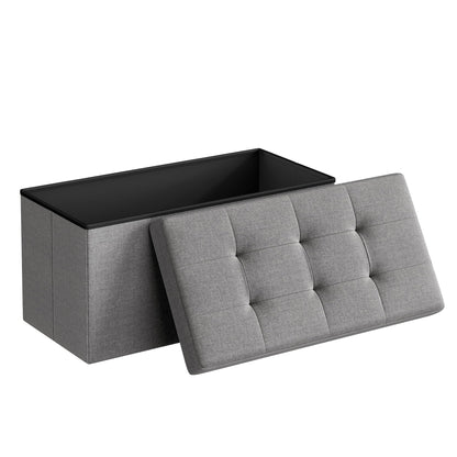 30 Inches Folding Storage Ottoman Bench, Light Gray