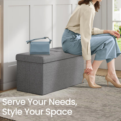30 Inches Folding Storage Ottoman Bench, Light Gray