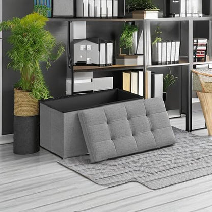 30 Inches Folding Storage Ottoman Bench, Light Gray