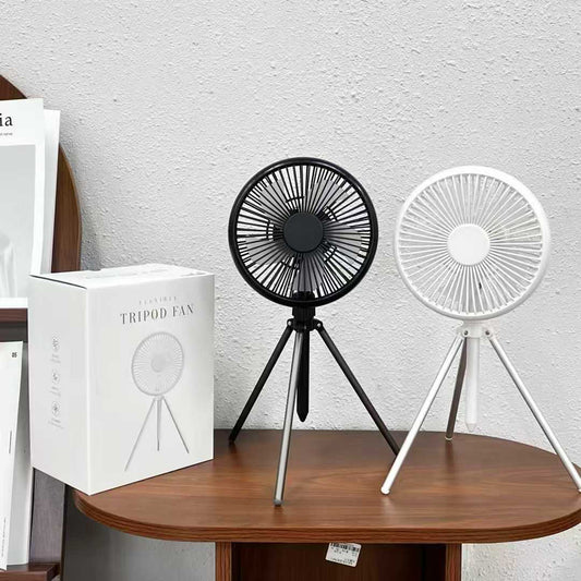 Portable Tripod Fan Built-in Light Detachable Rotable Head
