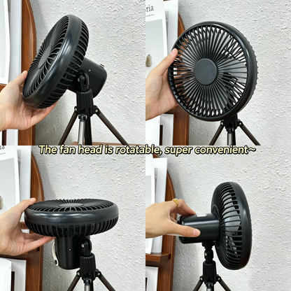Portable Tripod Fan Built-in Light Detachable Rotable Head
