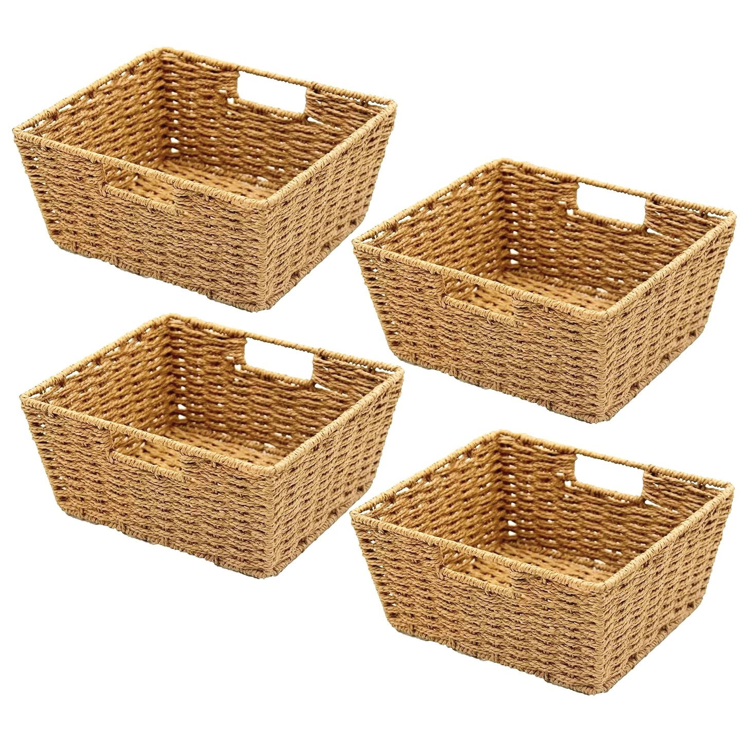 4pcs Woven Wicker Storage Baskets with Built-in Carry Handles