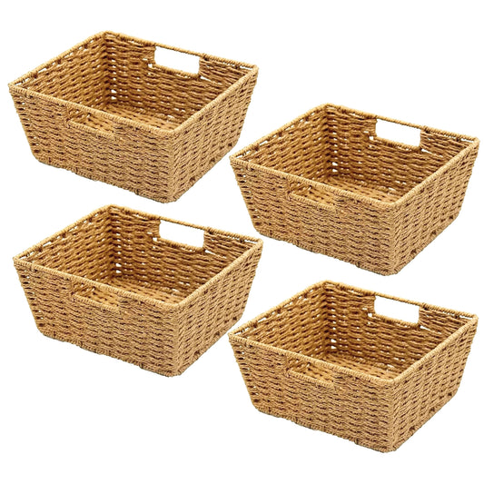 4pcs Woven Wicker Storage Baskets with Built-in Carry Handles