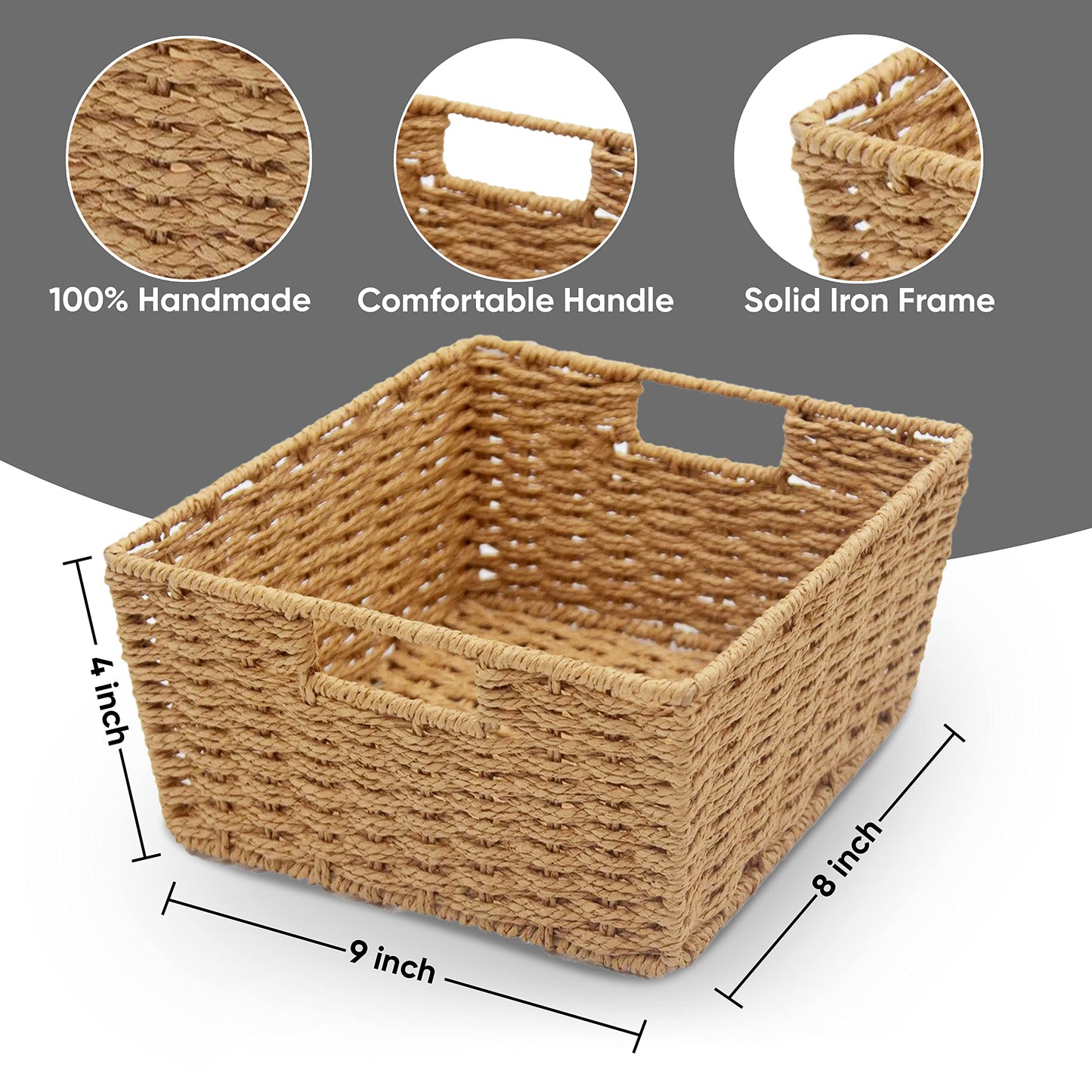 4pcs Woven Wicker Storage Baskets with Built-in Carry Handles
