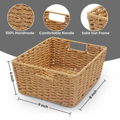 4pcs Woven Wicker Storage Baskets with Built-in Carry Handles