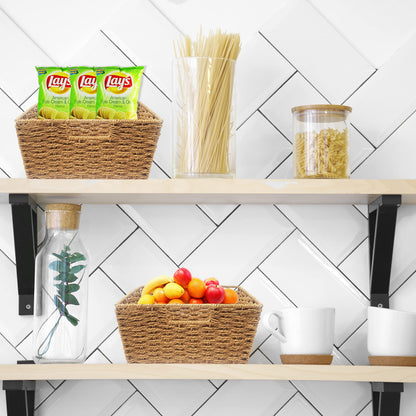 4pcs Woven Wicker Storage Baskets with Built-in Carry Handles