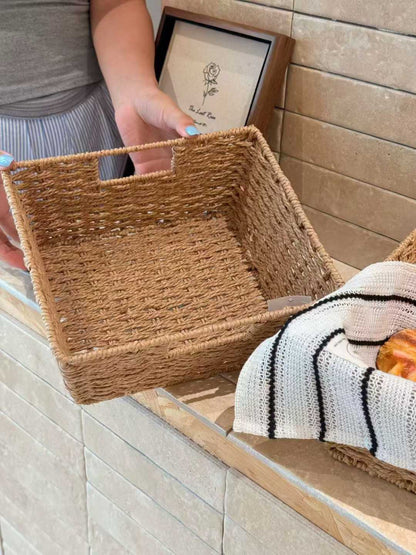 4pcs Woven Wicker Storage Baskets with Built-in Carry Handles