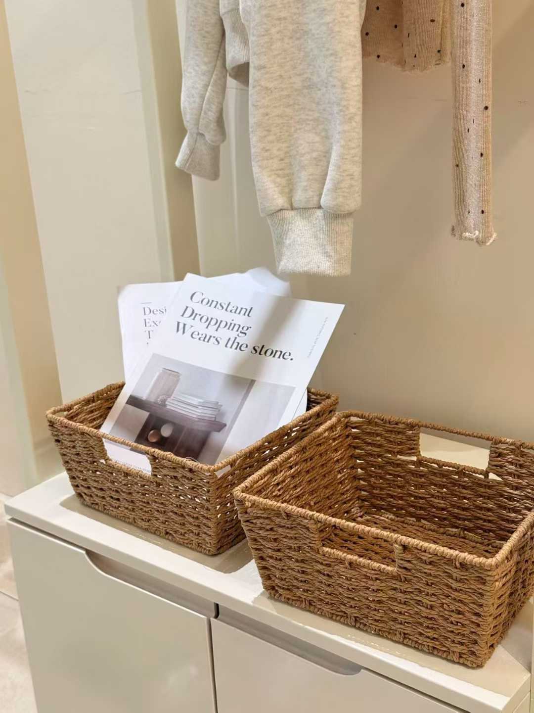 4pcs Woven Wicker Storage Baskets with Built-in Carry Handles