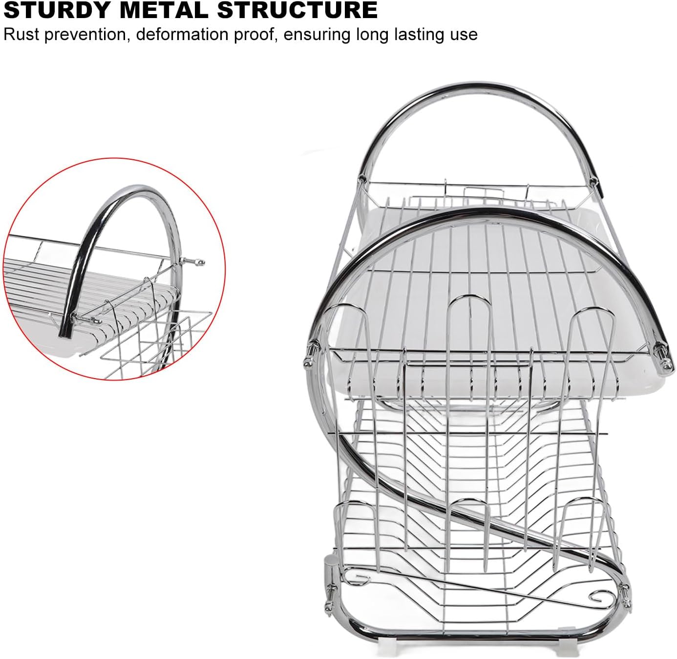 Dish Rack 2 Tier Bowl Dish Drainer Organized Kitchen Drying Rack for Tidy Space