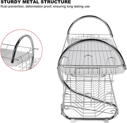 Dish Rack 2 Tier Bowl Dish Drainer Organized Kitchen Drying Rack for Tidy Space