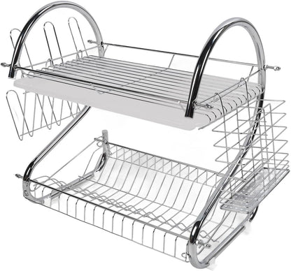 Dish Rack 2 Tier Bowl Dish Drainer Organized Kitchen Drying Rack for Tidy Space
