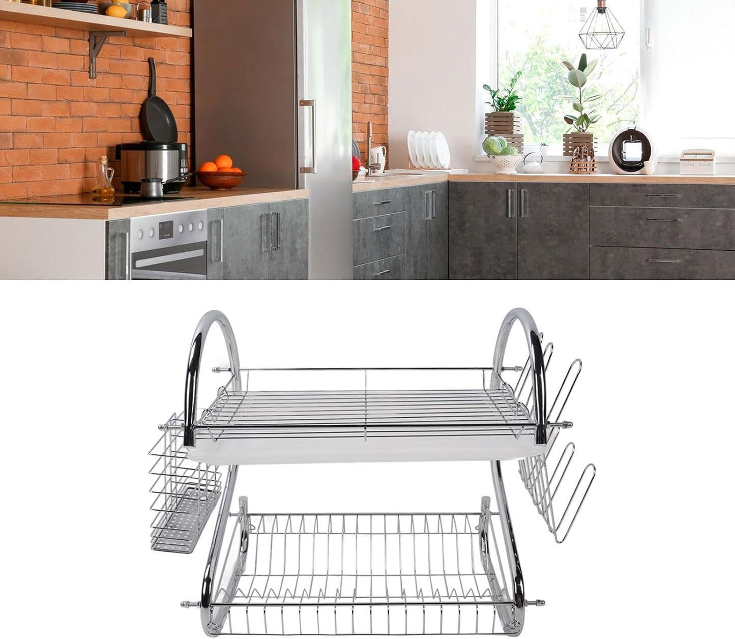 Dish Rack 2 Tier Bowl Dish Drainer Organized Kitchen Drying Rack for Tidy Space