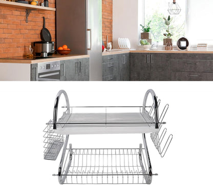 Dish Rack 2 Tier Bowl Dish Drainer Organized Kitchen Drying Rack for Tidy Space