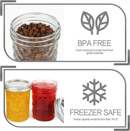 Glass Mason Jars Set of 6, Diamond Embroidery Mini Canning Jars with Silver Screw Lids & Blank Chalk Labels, Airtight Small Glass Storage Jars for Spices