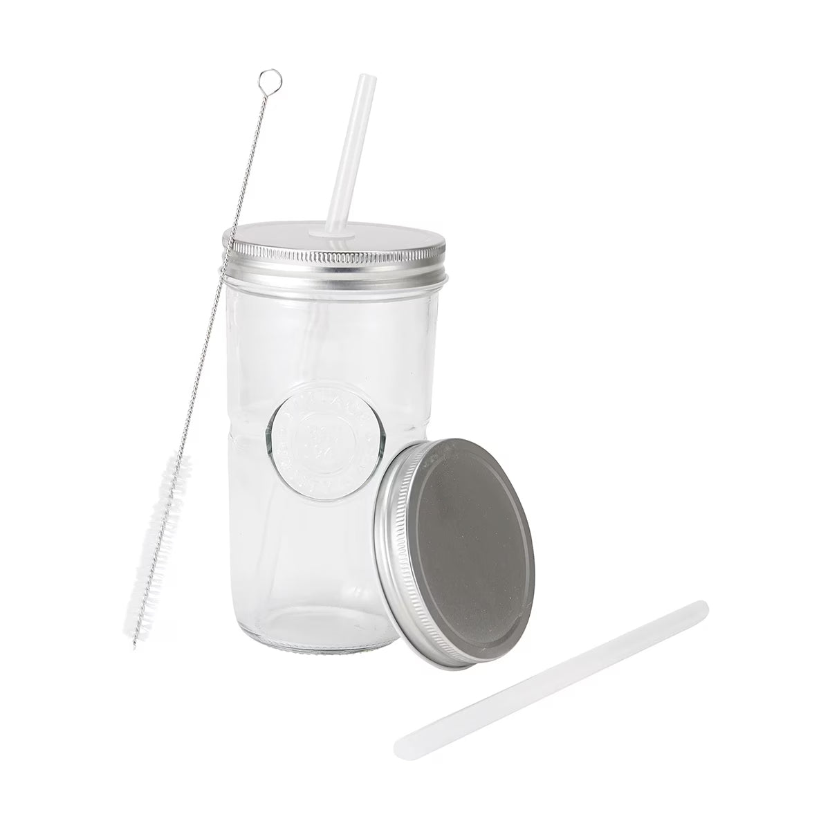 Glass Smoothie Jar Set with Straw and Brush,600ml