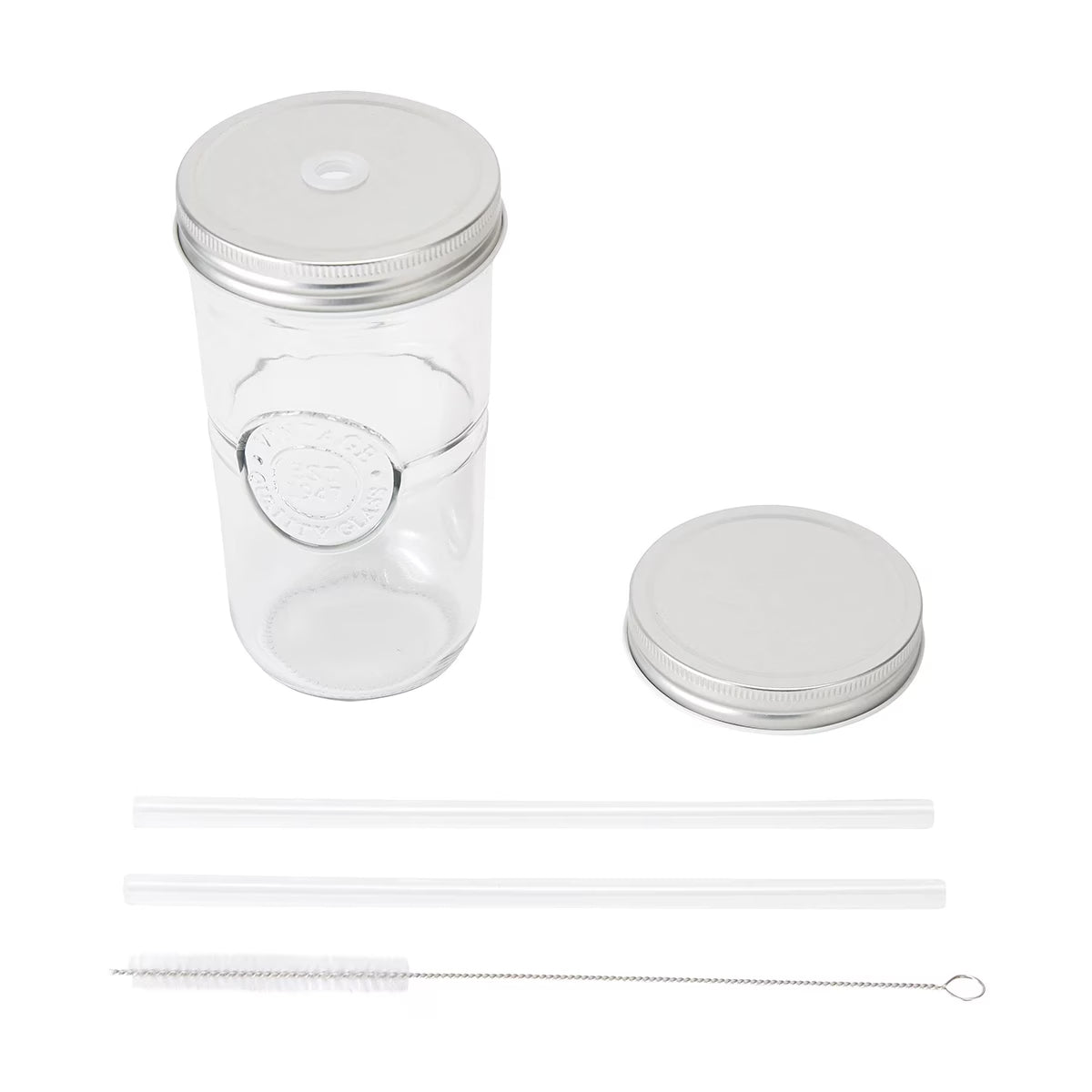 Glass Smoothie Jar Set with Straw and Brush,600ml