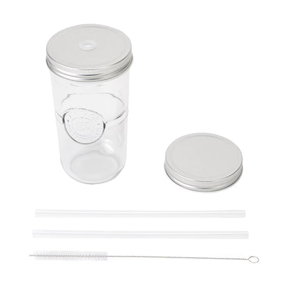 Glass Smoothie Jar Set with Straw and Brush,600ml