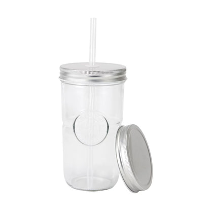 Glass Smoothie Jar Set with Straw and Brush,600ml