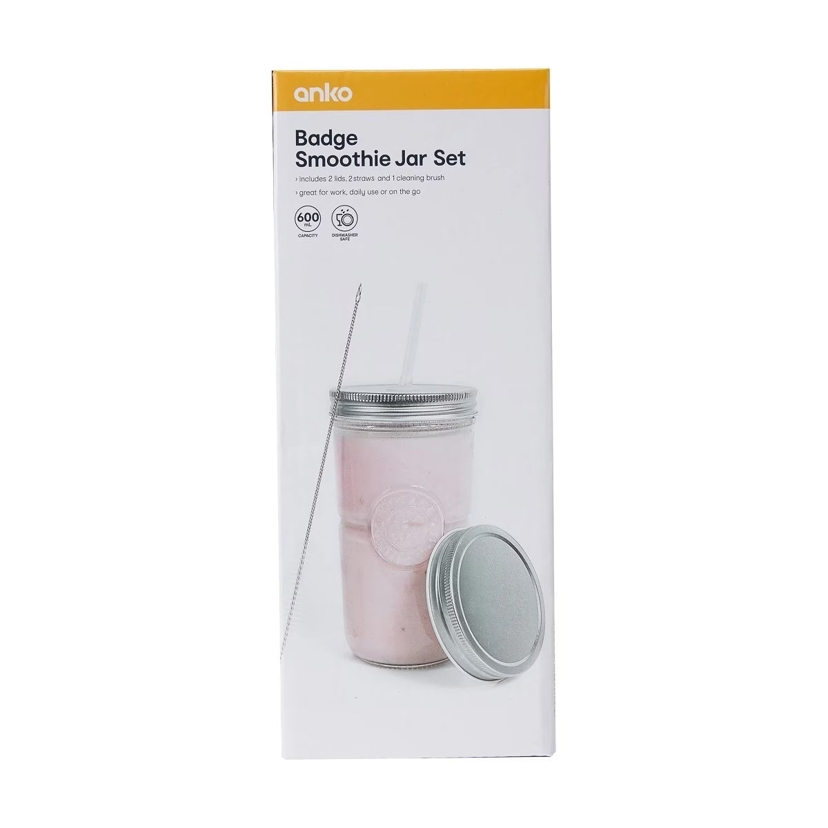 Glass Smoothie Jar Set with Straw and Brush,600ml