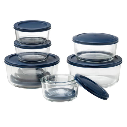 10 Round Glass Food Storage Set with Plastic Lids,Blue