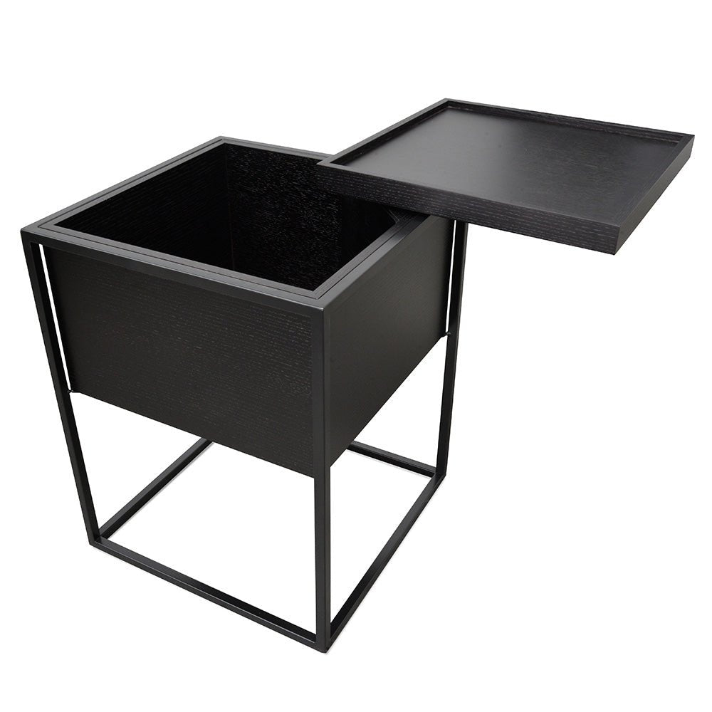 Metal Frame Side Table With Hidden Storage Minimal Look, Black