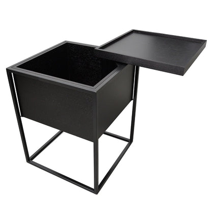 Metal Frame Side Table With Hidden Storage Minimal Look, Black