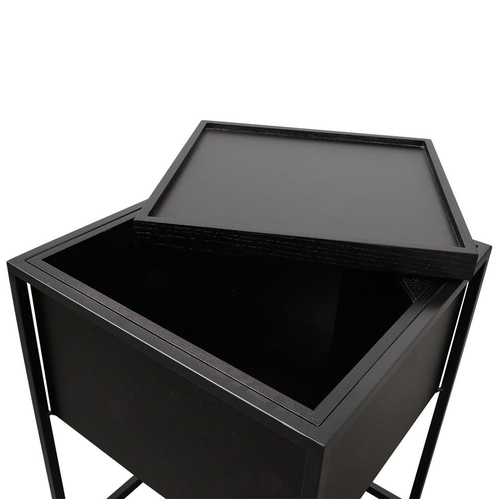 Metal Frame Side Table With Hidden Storage Minimal Look, Black