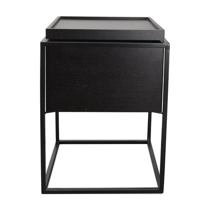 Metal Frame Side Table With Hidden Storage Minimal Look, Black