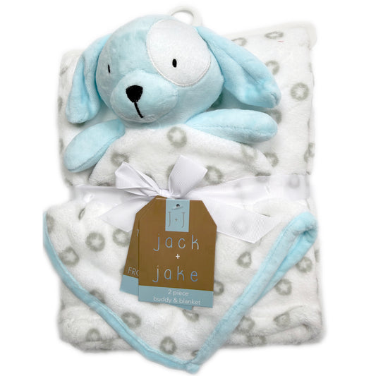 2-Piece Blanket and Security Buddy Set,Blue Puppy