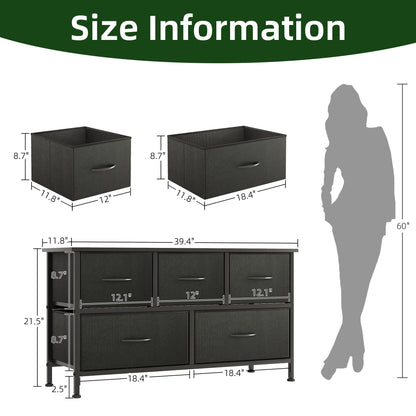Dresser for Bedroom with 5 Drawers, Black