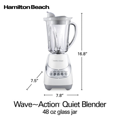 Hamilton Beach Wave Action Smoothie Blender, 48 oz Glass Jar 800 W 12-Function Countertop Blender for Kitchen, White