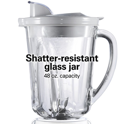 Hamilton Beach Wave Action Smoothie Blender, 48 oz Glass Jar 800 W 12-Function Countertop Blender for Kitchen, White