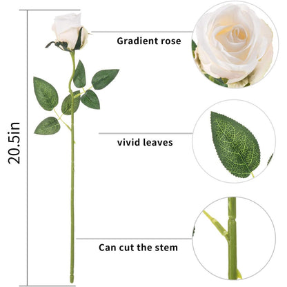 Silk Fake Roses 10 Units, White
