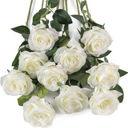 Silk Fake Roses 10 Units, White