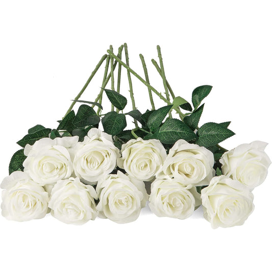 Silk Fake Roses 10 Units, White