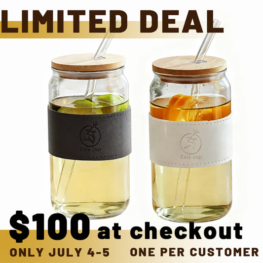16 Oz Drinking Glasses with Bamboo Lids and Glass Straw