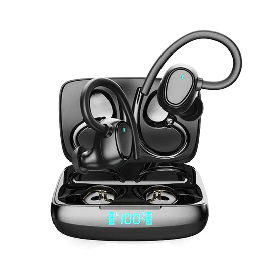Wireless Earhook In-Ear Earphones with Digital Display, Black