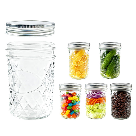 Glass Mini Canning Jars Set of 6, Diamond Embroidery,8 OZ