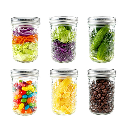Glass Mini Canning Jars Set of 6, Diamond Embroidery,8 OZ