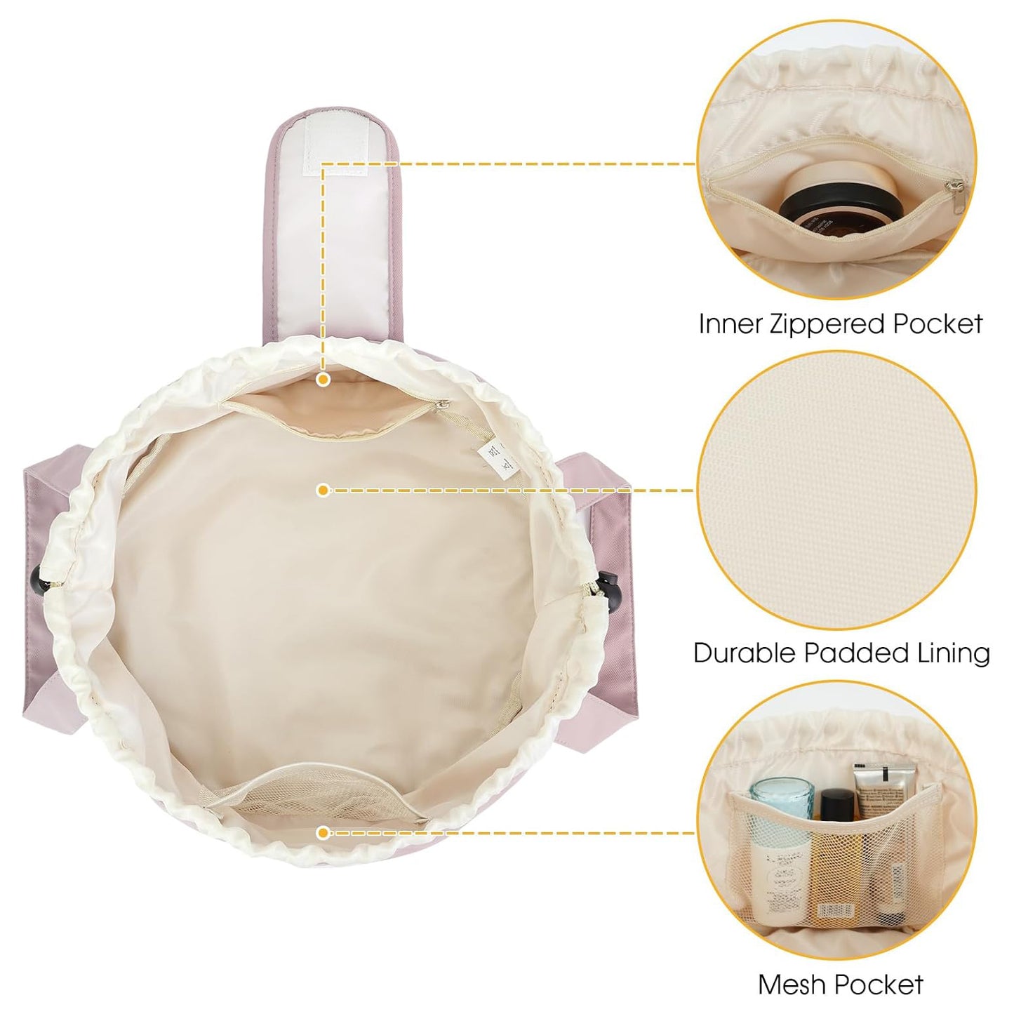 Barrel Drawstring Makeup Bag, Pink