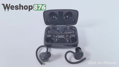 Wireless Earhook In-Ear Earphones with Digital Display, Black