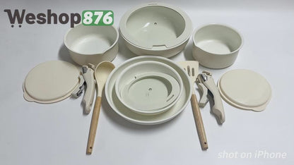 Ceramic Nonstick Cookware Set with Detachable Handle 14-Piece/18-Piece
